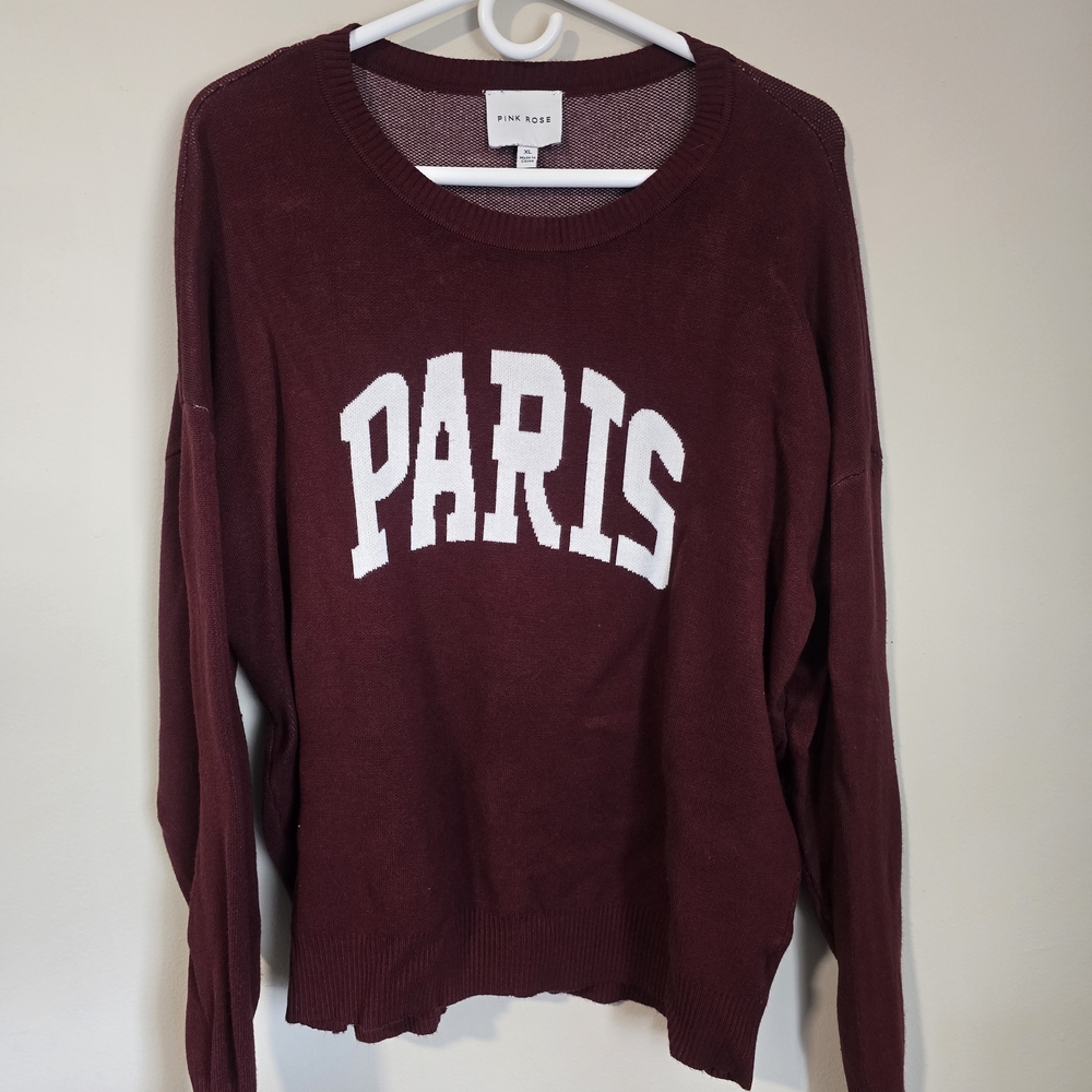 Pink Rose Burgundy Knit Pullover